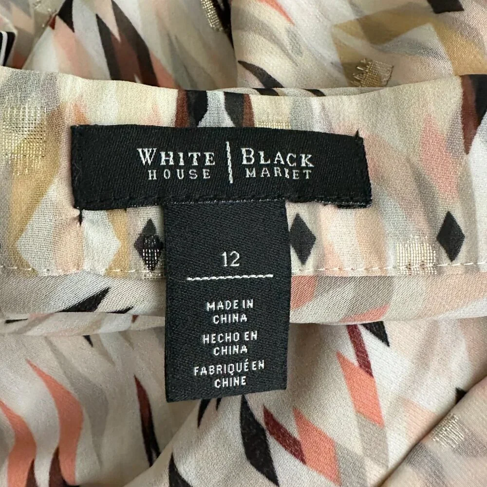 2/$30 White House Black Market Flowy Layered Gold Foil Skirt Pink 12 #A0409